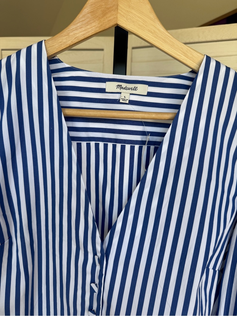 NWT Madewell Navy and White Striped Poplin Button-Front Blouse Preppy Old Money - Picture 5 of 12